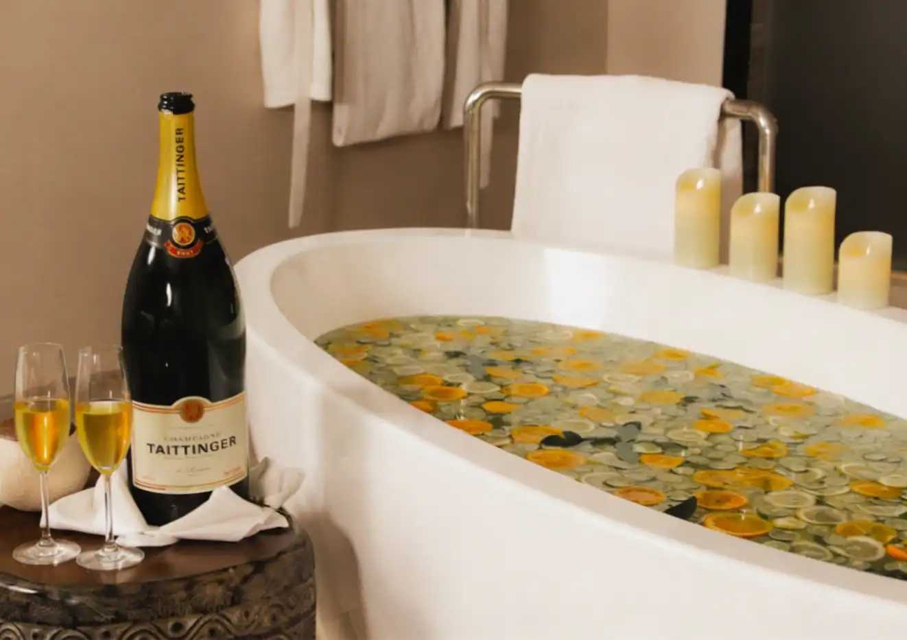 honeymoon spa bathtub with champagne